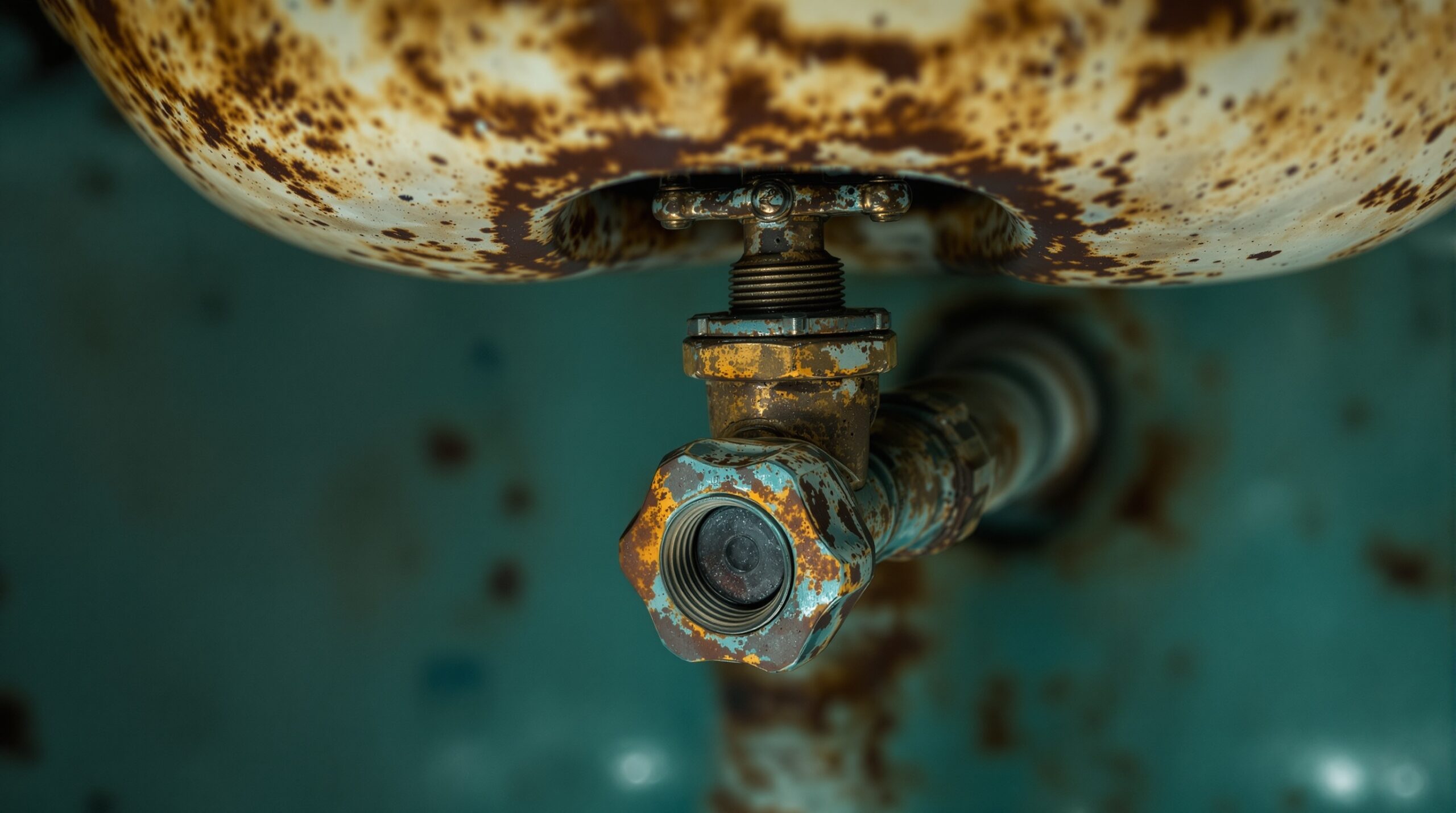 Verrostetes Absperrventil unter dem Waschbecken
